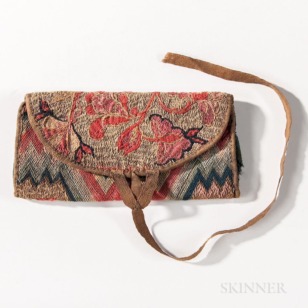 Appraisal: Floral Flame-stitch Wallet Floral Flame-stitch Wallet New England th century