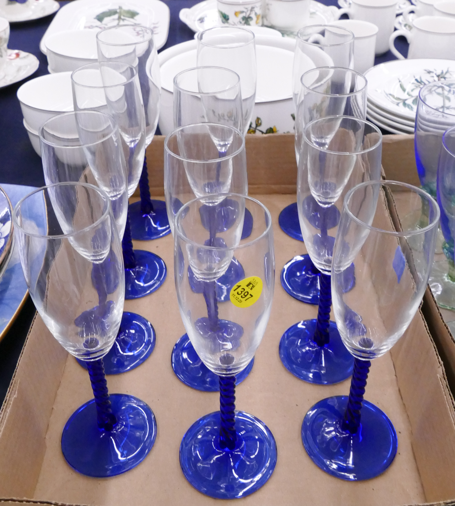 Appraisal: Set pc Cobalt Twist Stem Champagnes- ''