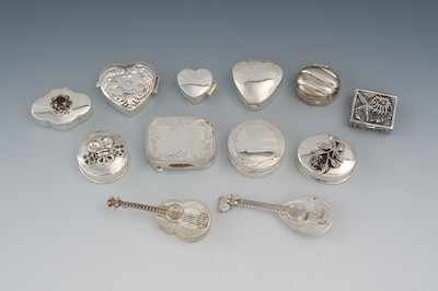 Appraisal: A Collection of Twelve Miniature Silver Snuff Boxes Of various