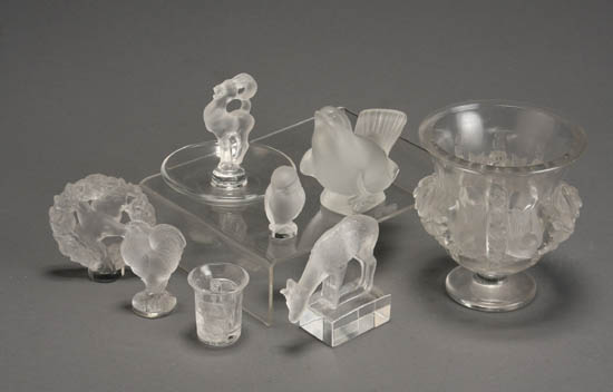 Appraisal: Collection of Eight Lalique Frosted and Molded Glass Cabinet Articles