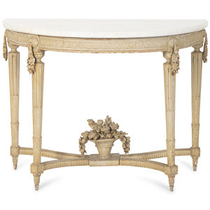 Appraisal: A Louis XVI Grey-Painted Console CIRCA with conforming white marble