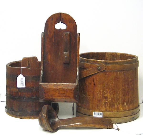 Appraisal: An assembled grouping of treen th century Comprising two firkins