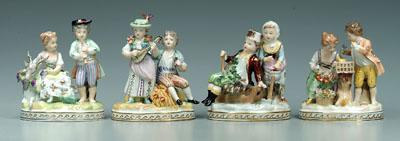 Appraisal: Four miniature Dresden groups children with birds flowers musical instruments