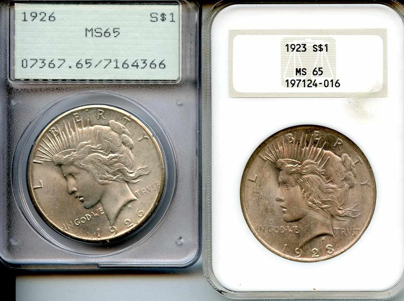 Appraisal: Peace Dollars Present are MS NGC early holder and a