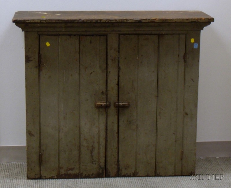 Appraisal: Gray-painted Wooden Two-Door Cabinet interior with two fixed shelves ht