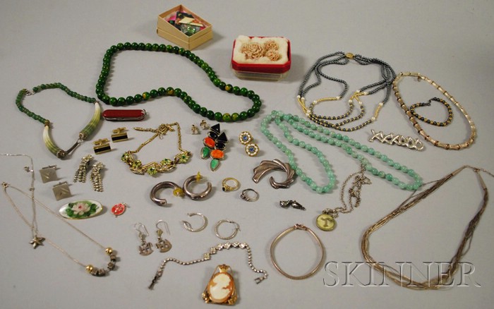 Appraisal: Group of Sterling Silver and Costume Jewelry including hardstone bead