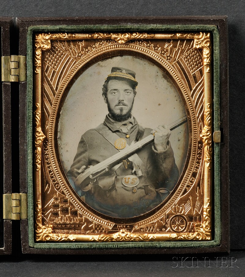 Appraisal: Sixth Plate Ambrotype Portrait of a Union Soldier with gilt