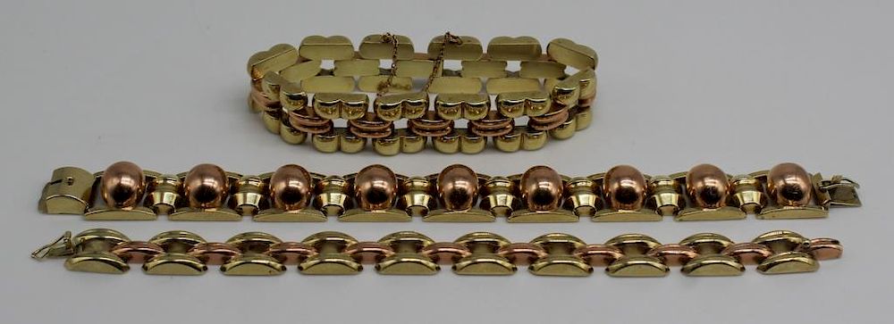 Appraisal: JEWELRY Retro Vintage Two-Tone kt Gold Bracelets Includes Continental kt