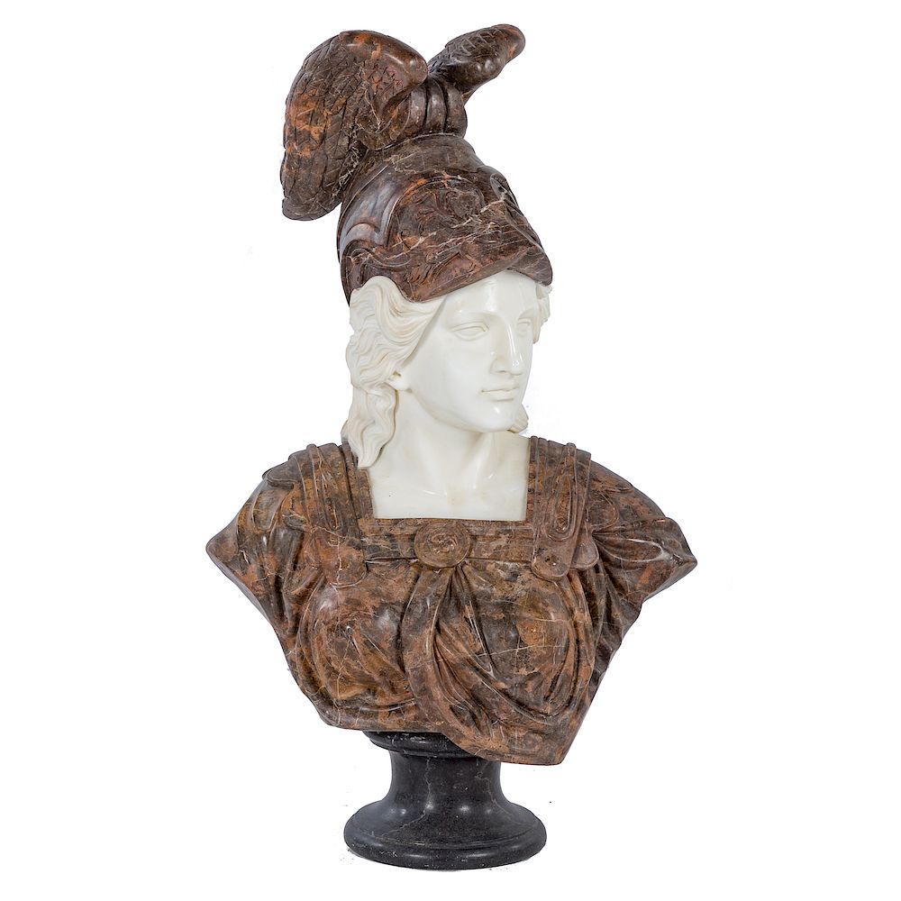 Appraisal: Classical style carved marble bust of Athena variegated marble shoulders