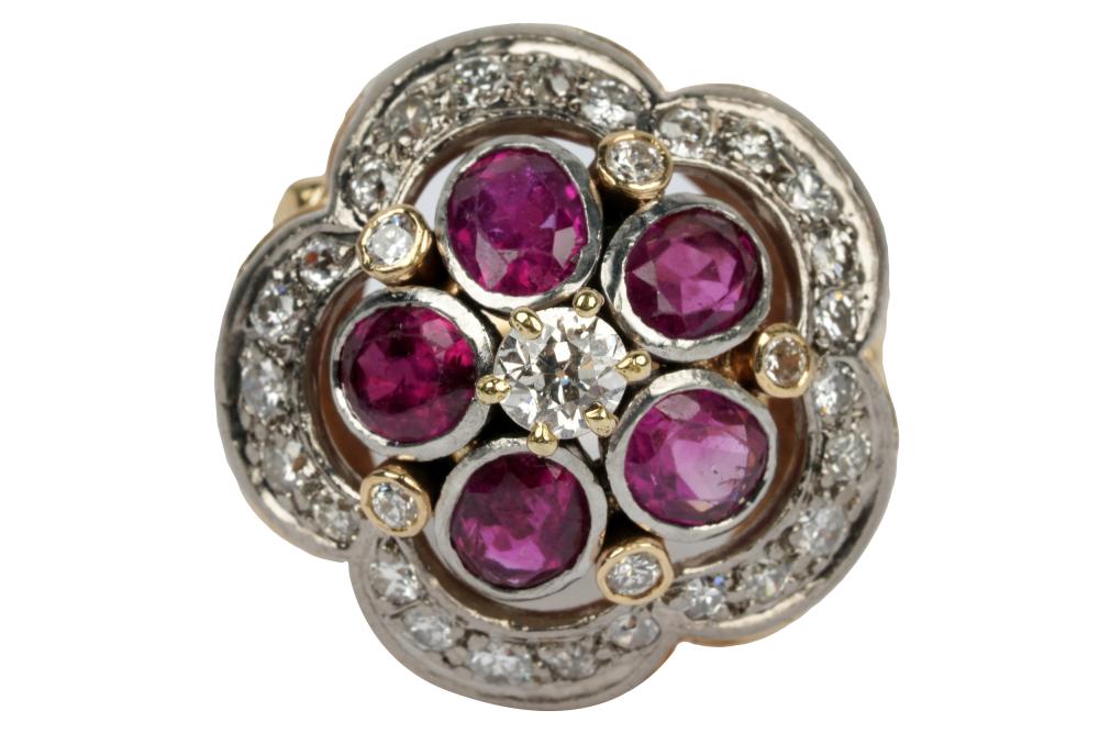 Appraisal: KARAT GOLD RUBY DIAMOND RINGcontaining five oval mixed cut rubies