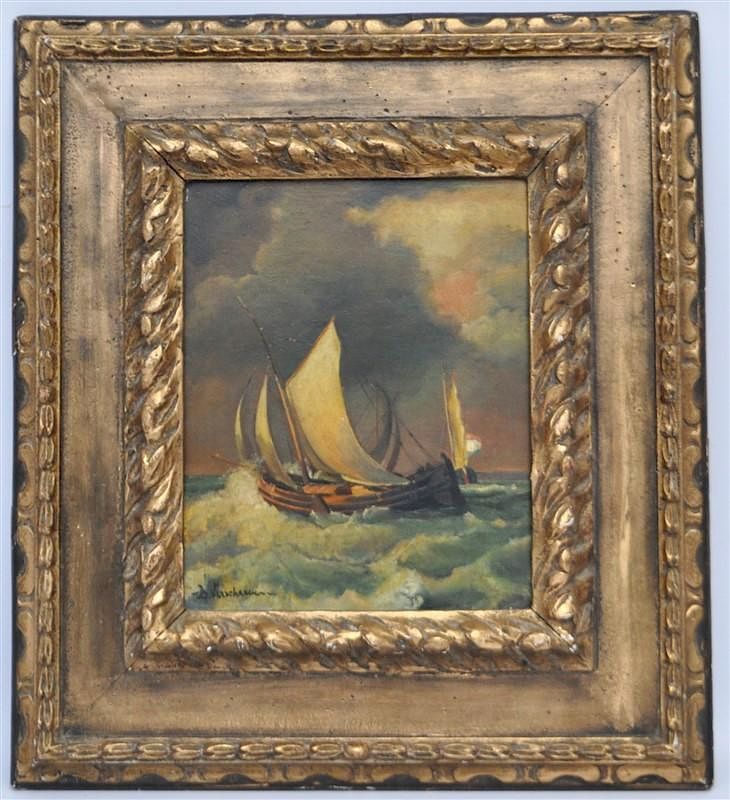 Appraisal: VERSCHAEREN belgium OIL ON PANEL BATEAUX EN MER Antique Oil