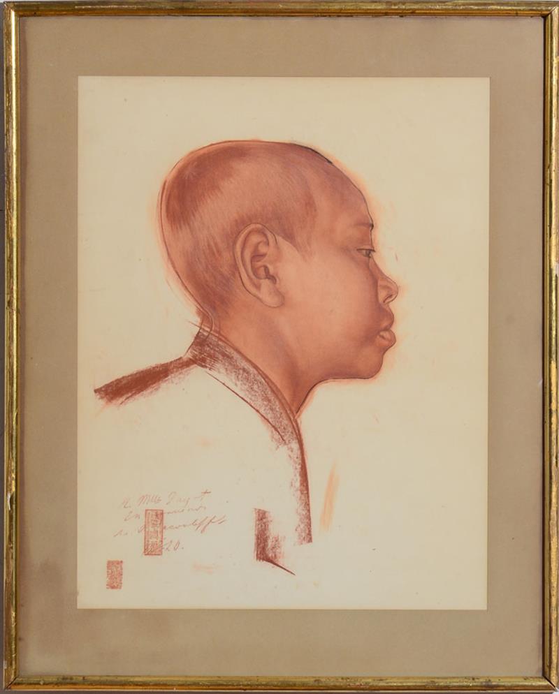 Appraisal: ALEXANDRE IACOVLEFF - PORTRAIT OF A YOUNG TIBETAN Sanguine on