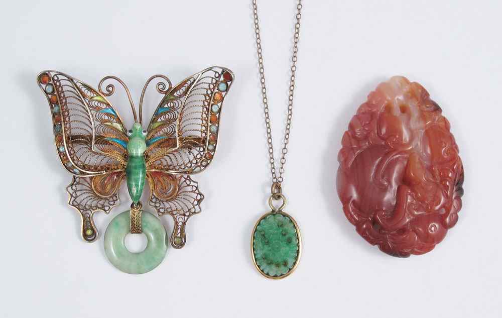 Appraisal: PIECE CARVED JADE HARD STONE JEWELRY To include Carved Chalcedony