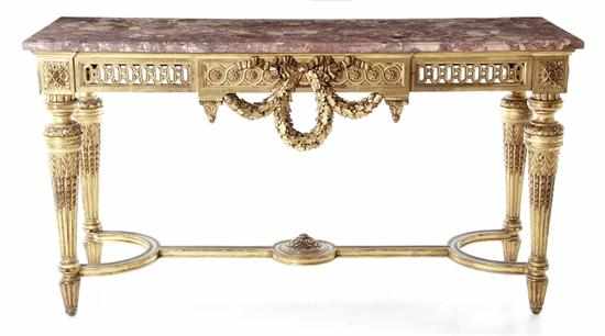 Appraisal: Fine Louis XVI style giltwood and marble console table late