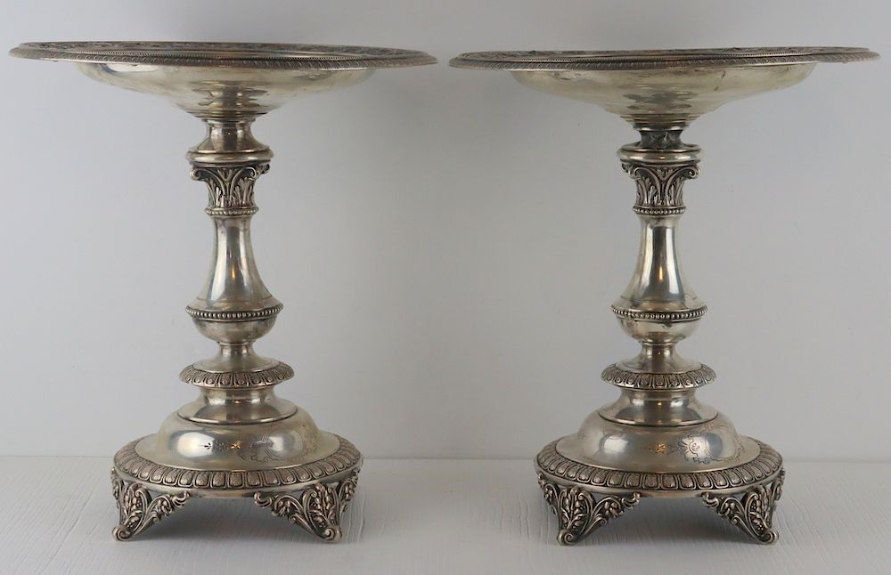 Appraisal: SILVER Pair of Continental Silver Pedestal Tazzas Includes a pair