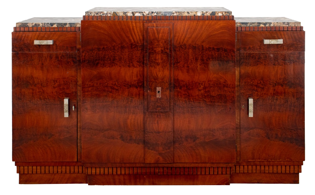 Appraisal: FRENCH ART DECO MAHOGANY AND OAK CABINET French Art Deco