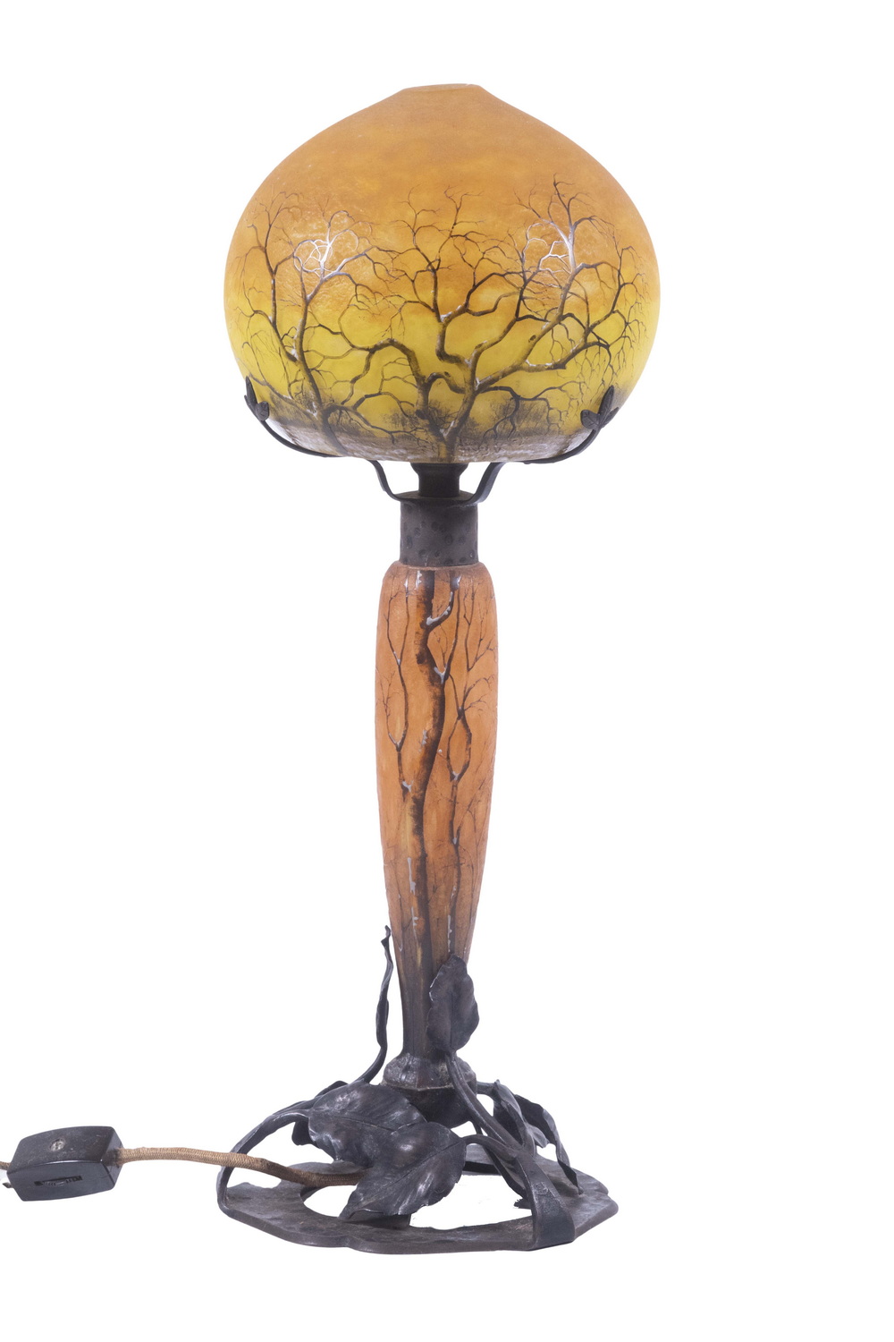 Appraisal: DAUM NANCY ART GLASS SCENIC BOUDOIR LAMP Early th c