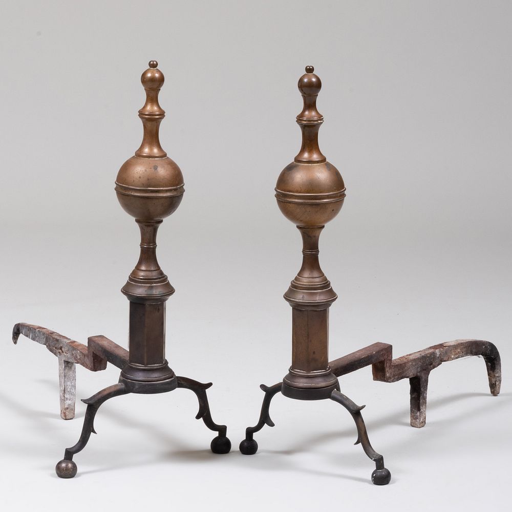 Appraisal: Pair of Federal Brass Andirons New York Signed R Wittingham