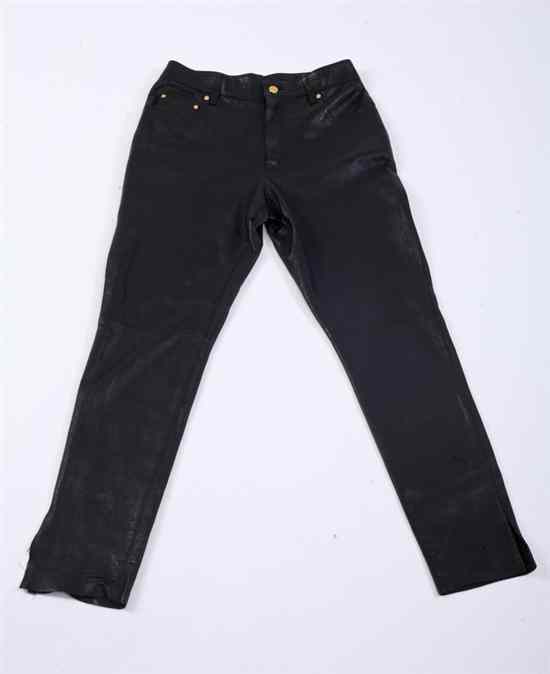 Appraisal: PAIR HERM S BLACK LEATHER PANTS Pockets with Herm s