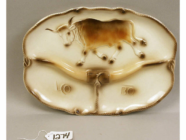 Appraisal: Large cowboy motif serving platter marked Lane Co Estimate -