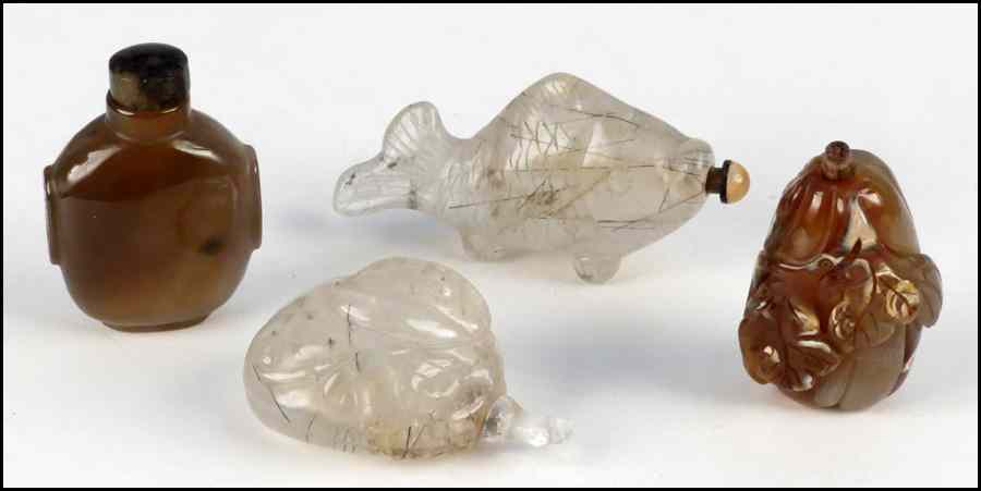 Appraisal: TWO ROCK CRYSTAL SNUFF BOTTLES One depicting a fish the