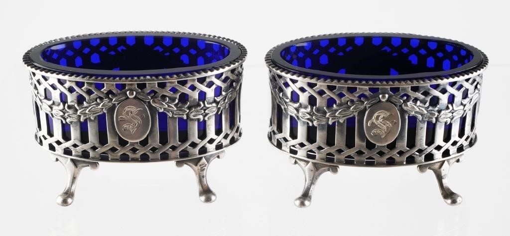 Appraisal: Pair of cobalt salts in openwork sterling silver by Peter