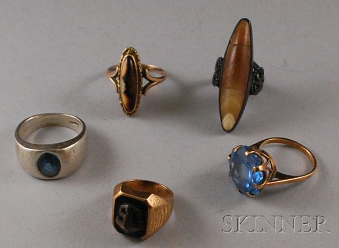 Appraisal: Five Rings including two kt gold rings an kt gold