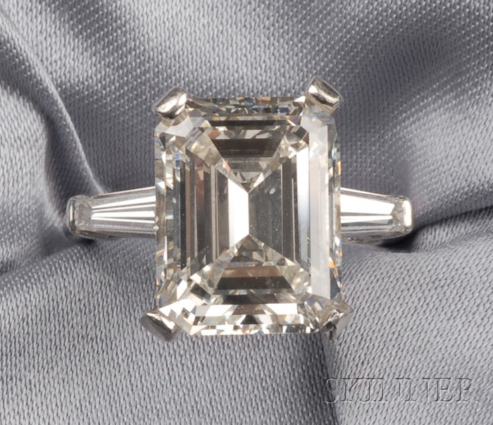 Appraisal: Platinum and Diamond Solitaire prong-set with an emerald-cut diamond weighing