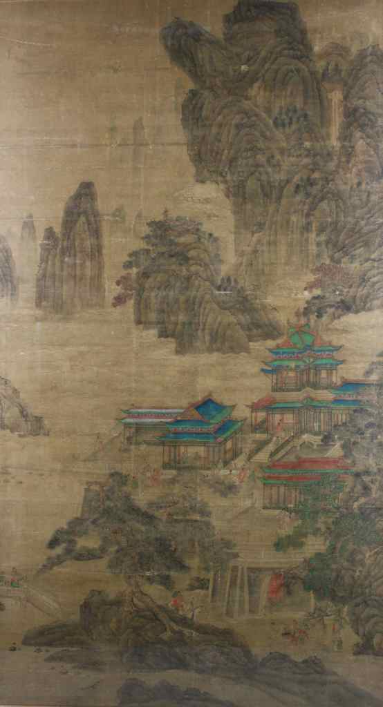 Appraisal: CHINESE PAVILION AMIDST MOUNTAINS QING DYNASTY POSSIBLY QIANLONG PERIOD -