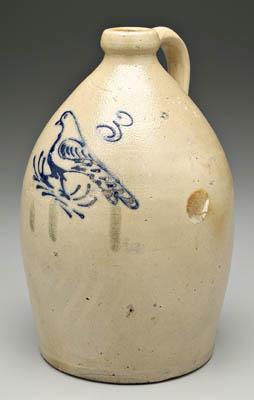 Appraisal: Salt glaze three-gallon jug perched bird below impressed quot J