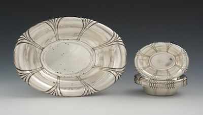 Appraisal: An Art Deco Set of Sterling Silver Nut Dish and