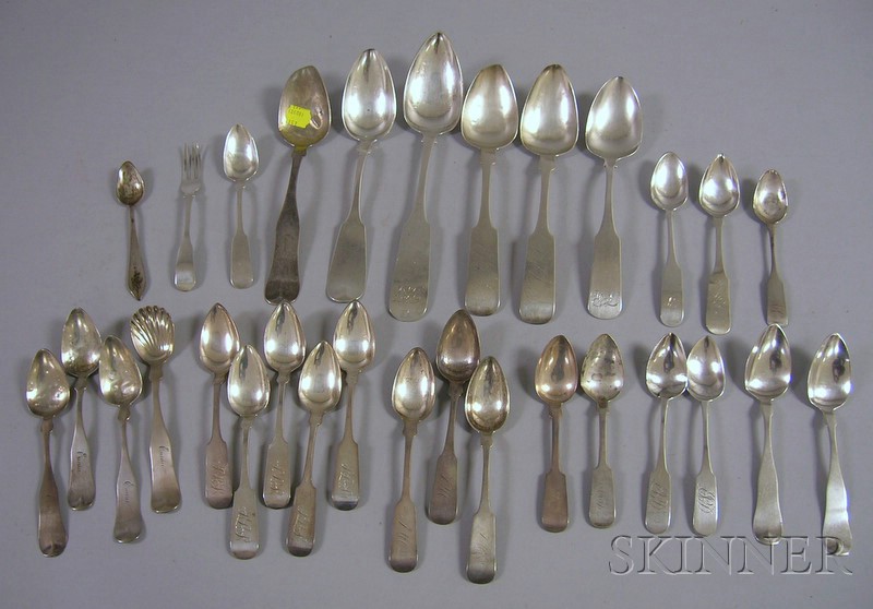 Appraisal: Thirty Pieces of Coin Silver Flatware various American makers early