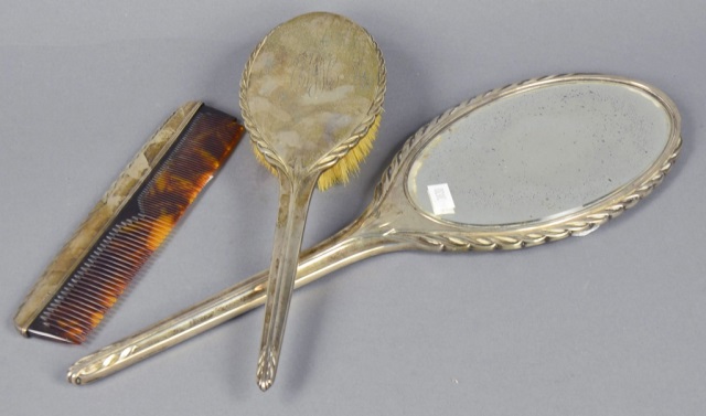 Appraisal: Three-Piece International Sterling Dresser SetConsisting of hand mirror L hairbrush