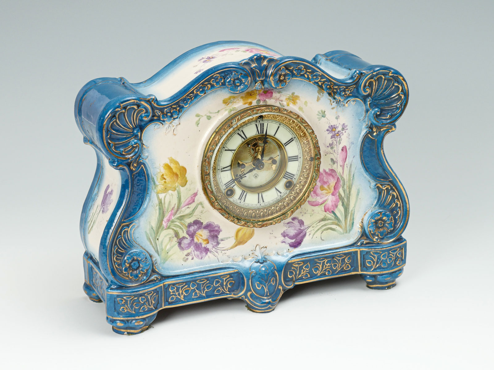 Appraisal: ANSONIA ROYAL BONN CHINA CLOCK Bonn Germany porcelain mantle clock