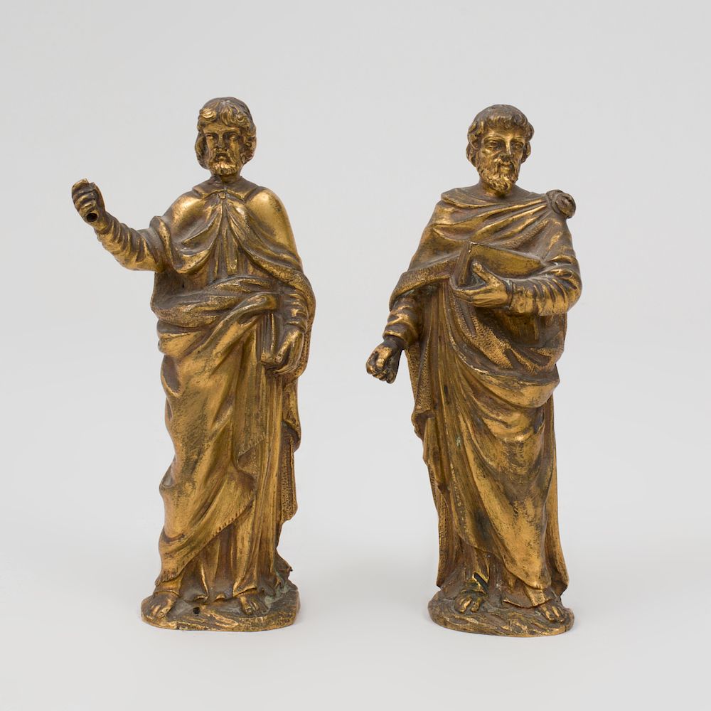 Appraisal: Two Continental Gilt-Bronze Figures of Apostles Each in high Condition