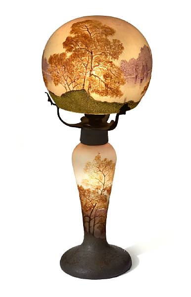 Appraisal: A Legras cameo glass Landscape lamp early th century signed