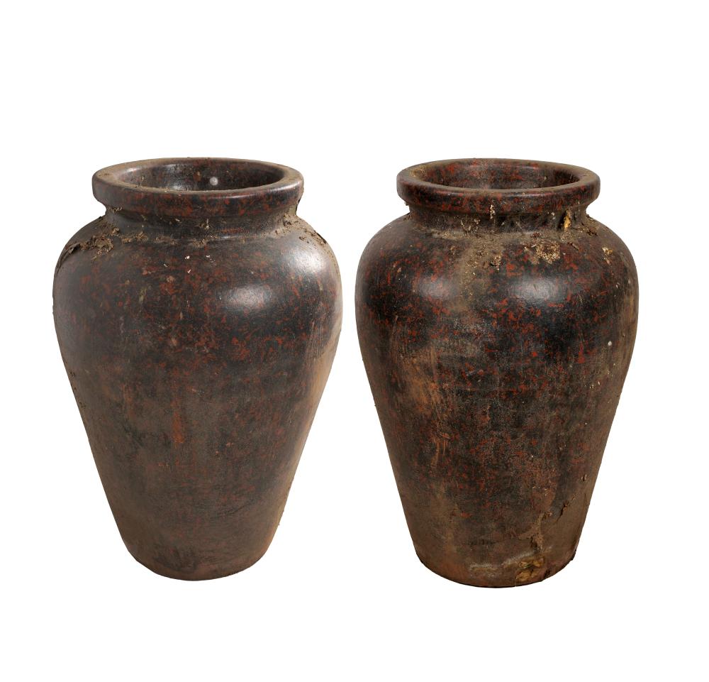 Appraisal: PAIR OF TERRACOTTA GARDEN URNSCondition drilled and weathered traces of