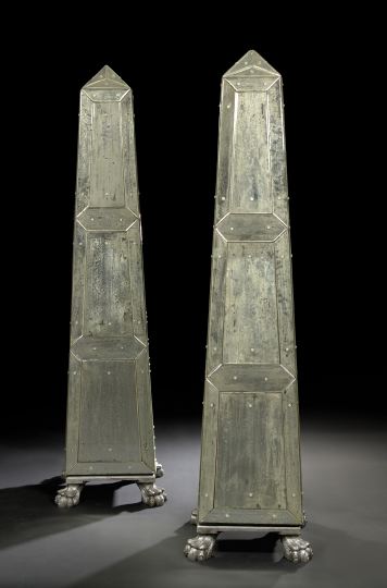 Appraisal: Large Pair of Unusual Mirrored Obelisks each composed of beveled