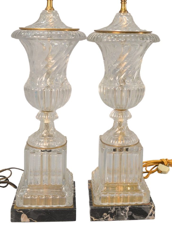 Appraisal: Pair of Crystal Lamps urn form on plinth base on