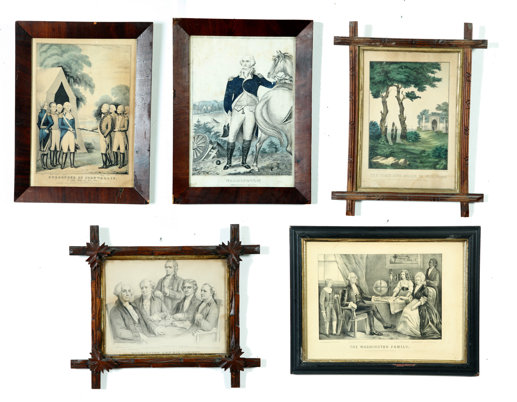 Appraisal: FIVE WASHINGTON RELATED PRINTS BY CURRIER IVES Hand colored lithographs