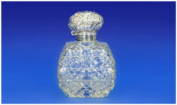 Appraisal: Edwardian Silver Topped Glass Scent Bottle Of Square Concave Form