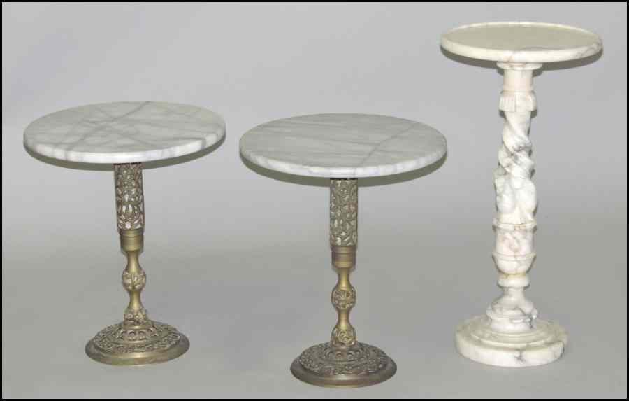 Appraisal: PAIR OF MARBLE TOP AND BRASS SIDE TABLES Together with