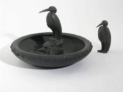 Appraisal: A Wedgwood black basalt model of an egret modelled on