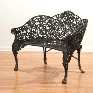 Appraisal: Nice cast iron Passion Flower garden bench Nice cast iron