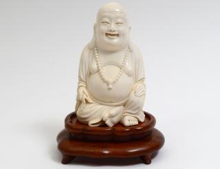 Appraisal: CARVED IVORY FIGURE OF HOTAI Chinese Signed Modeled in a