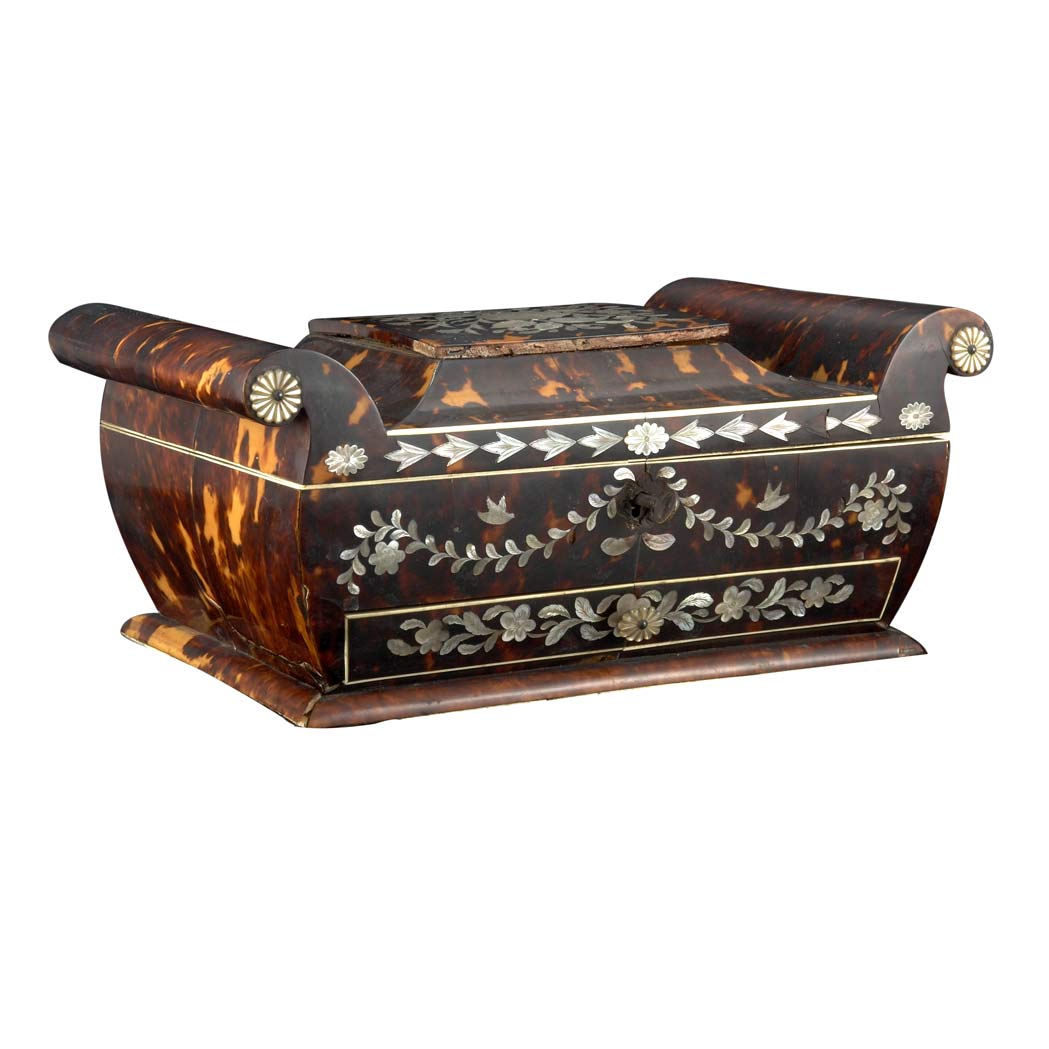 Appraisal: Regency Inlaid Tortoise Shell Sewing Box Length inches