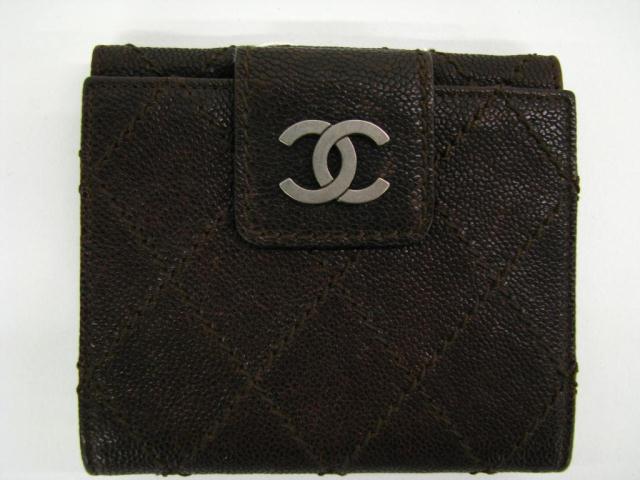 Appraisal: Chanel brown leather classic quilted design bi-fold wallet with silver