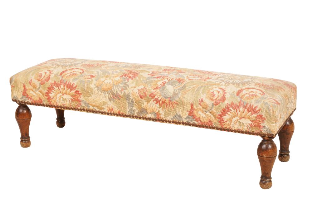 Appraisal: ENGLISH FOOTSTOOLcovered with floral tapestry-style fabric with nailhead trim and