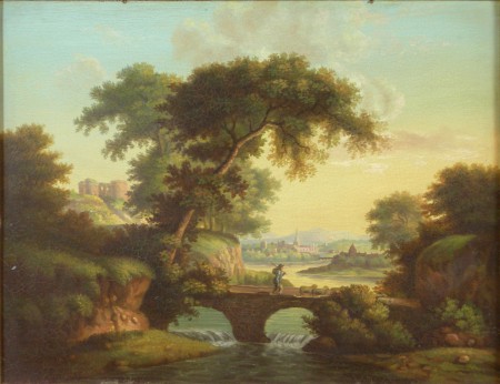 Appraisal: MANNER OF JOHN KNOX RIVER LANDSCAPE Oil on board cm