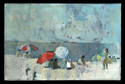 Appraisal: FRENCH SCHOOL SUR LA PLAGE Oil on canvas signed lower